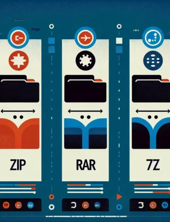 "Ilustrasi aplikasi pengarsip file seperti ZIP, RAR, dan 7z untuk panduan lengkap dan perbandingan."
