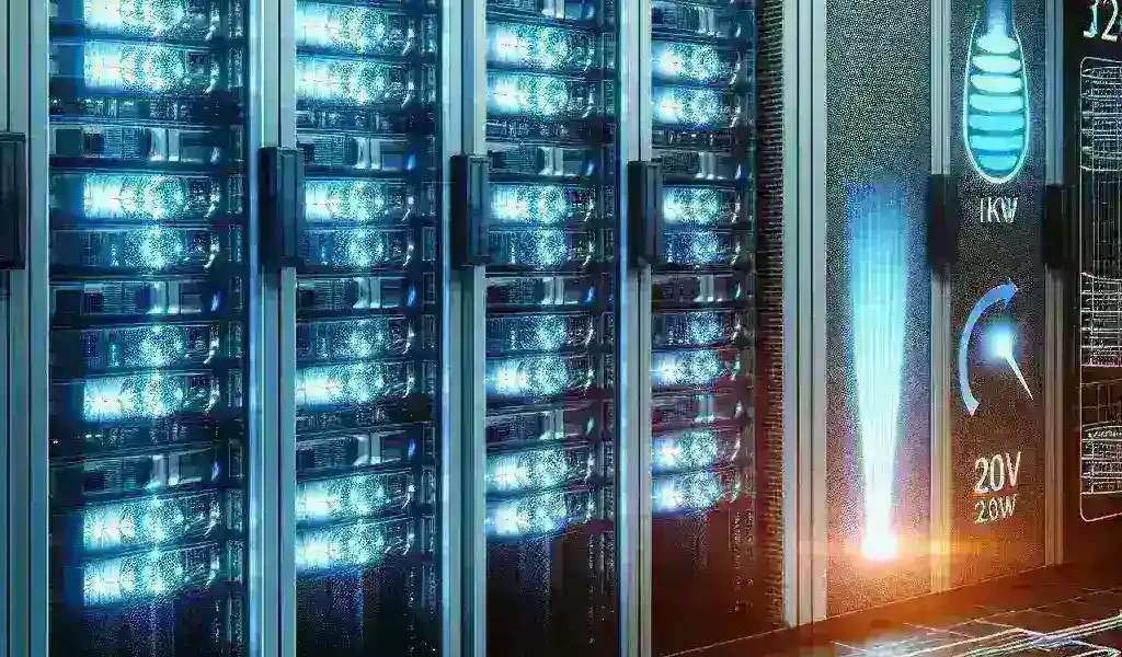 "Pendinginan data center yang efisien dengan kebutuhan hingga 120 kW per rak, menampilkan sistem pendingin canggih untuk mengelola suhu dan performa perangkat keras."
