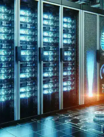 "Pendinginan data center yang efisien dengan kebutuhan hingga 120 kW per rak, menampilkan sistem pendingin canggih untuk mengelola suhu dan performa perangkat keras."